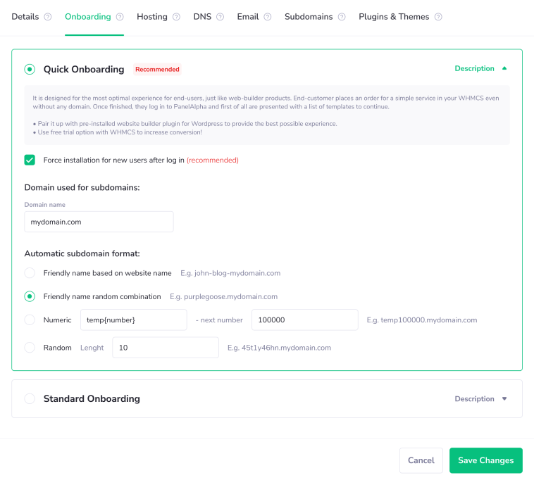 Plans Configuration - PanelAlpha Administration - Screenshot 3