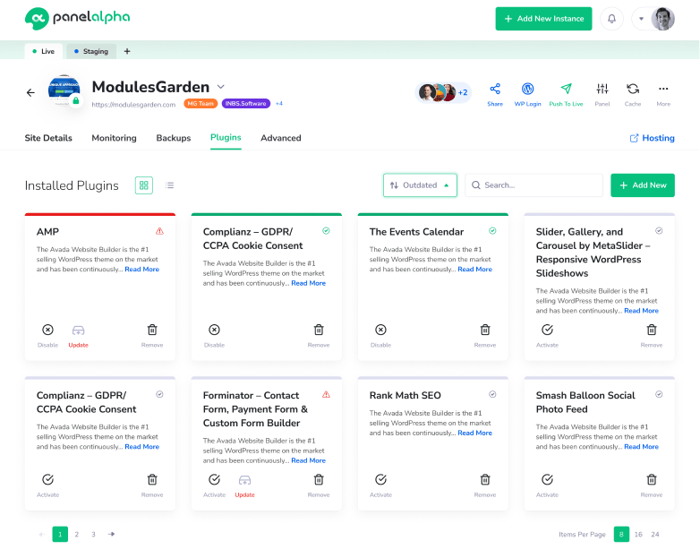 Quick Plugins & Themes Access - PanelAlpha WordPress Instances Management - Screenshot 2