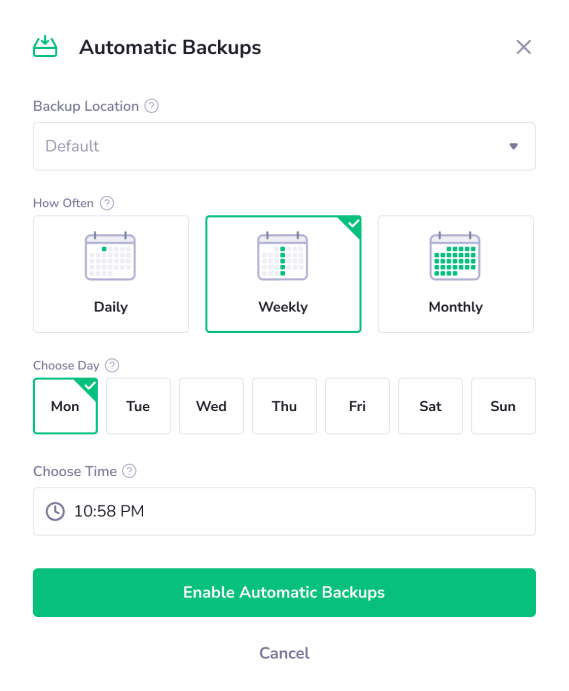 Scheduled Backups - PanelAlpha WordPress Instances Management - Screenshot 2